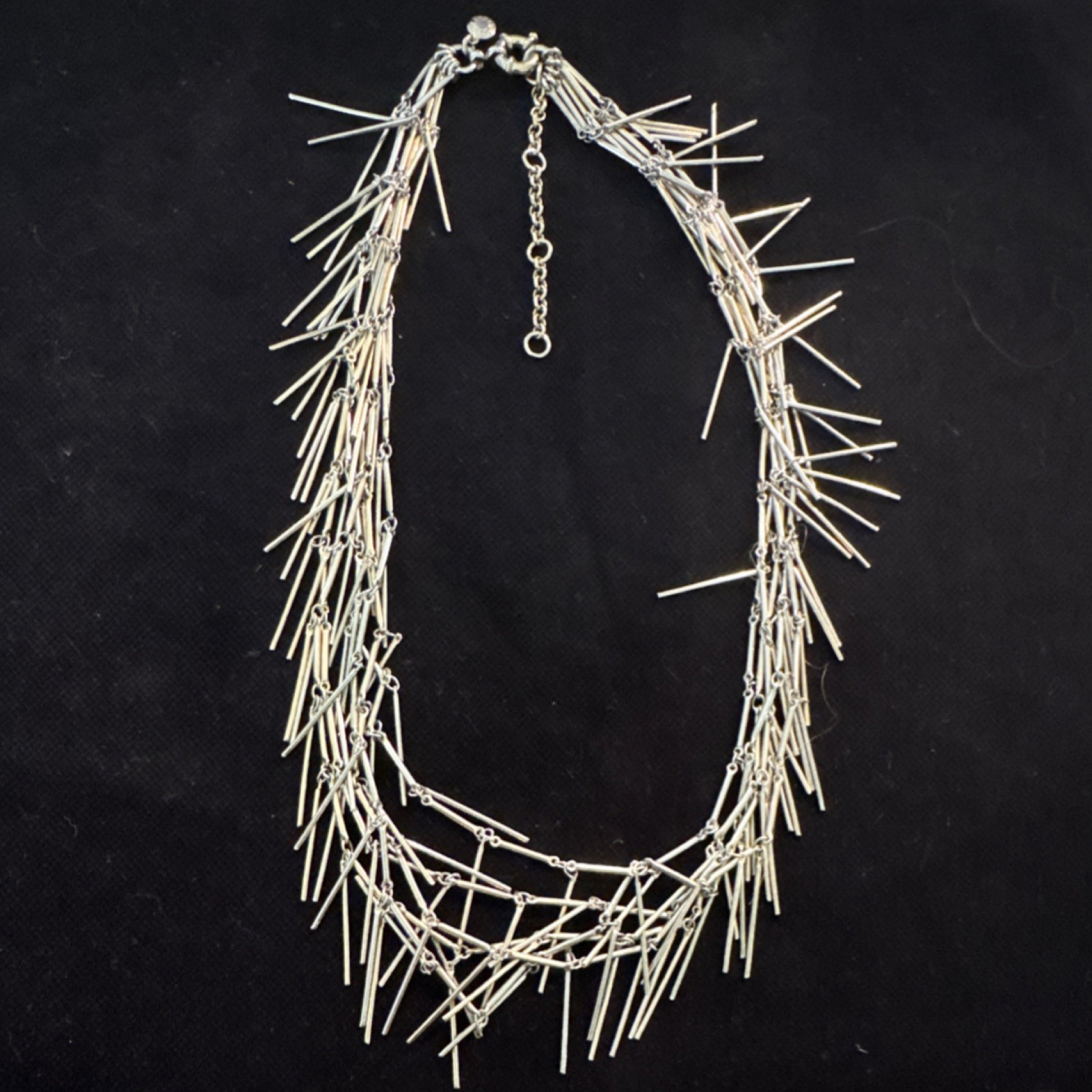 Perry Ellis Silver Tone Statement Bib Necklace Cable Chain Adjustable Signed
