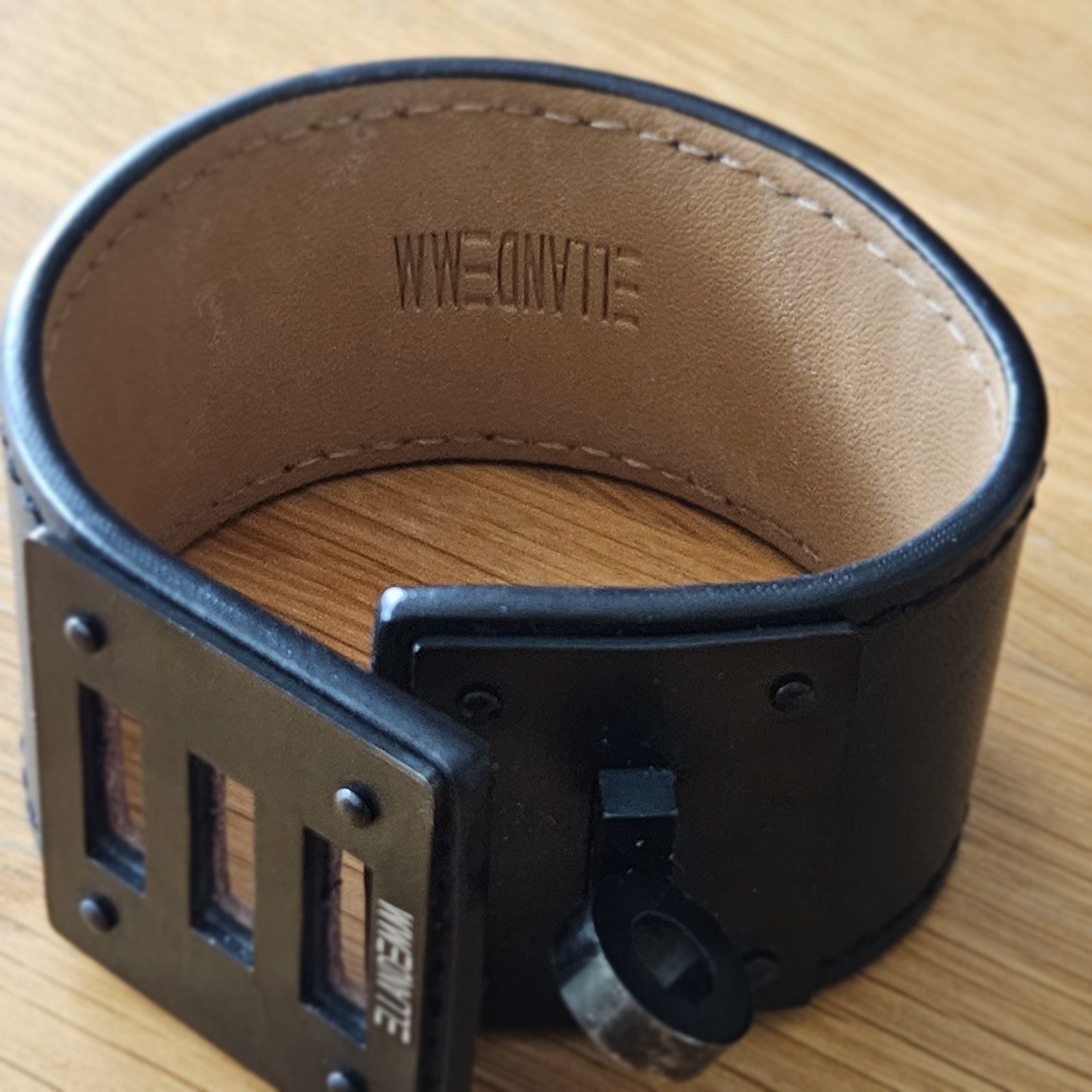 So Black Leather Cuff Bracelet with Black Metal Hardware Clasp