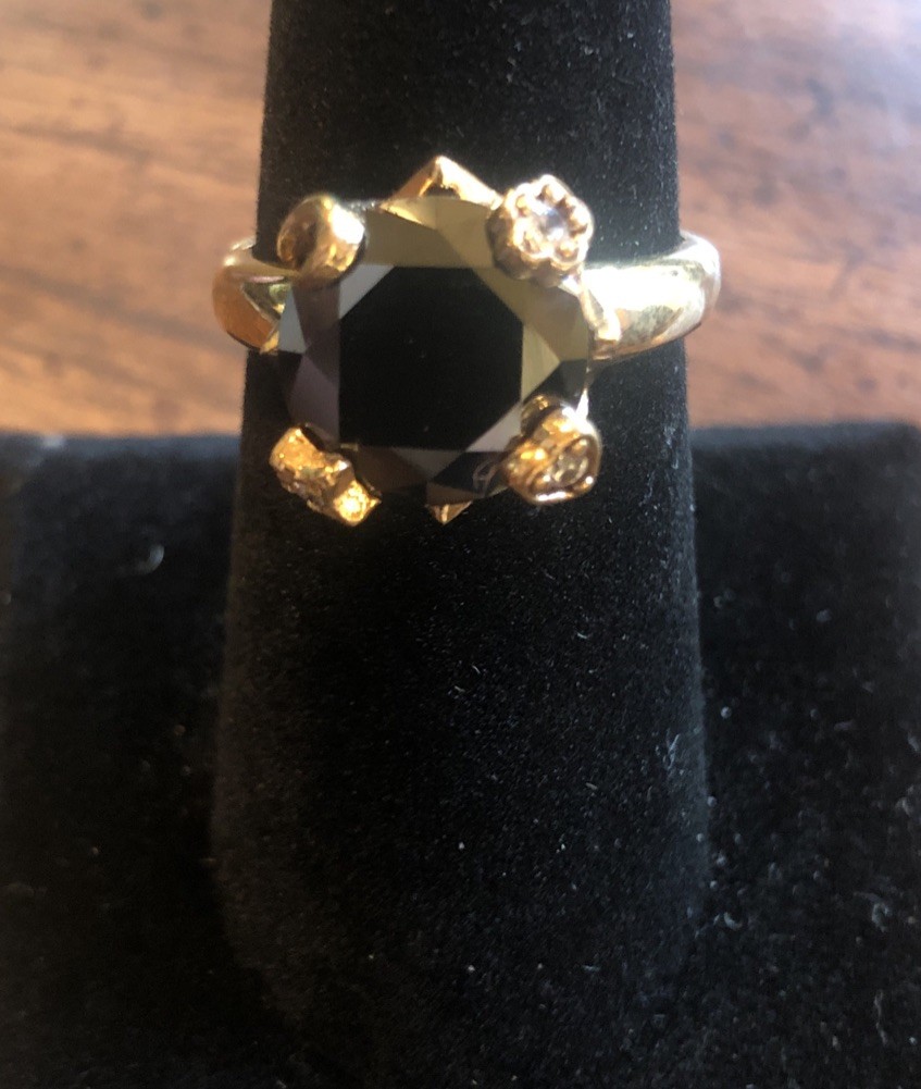 Black Onyx Man Made Ring Size 7.5 With CZ Accents