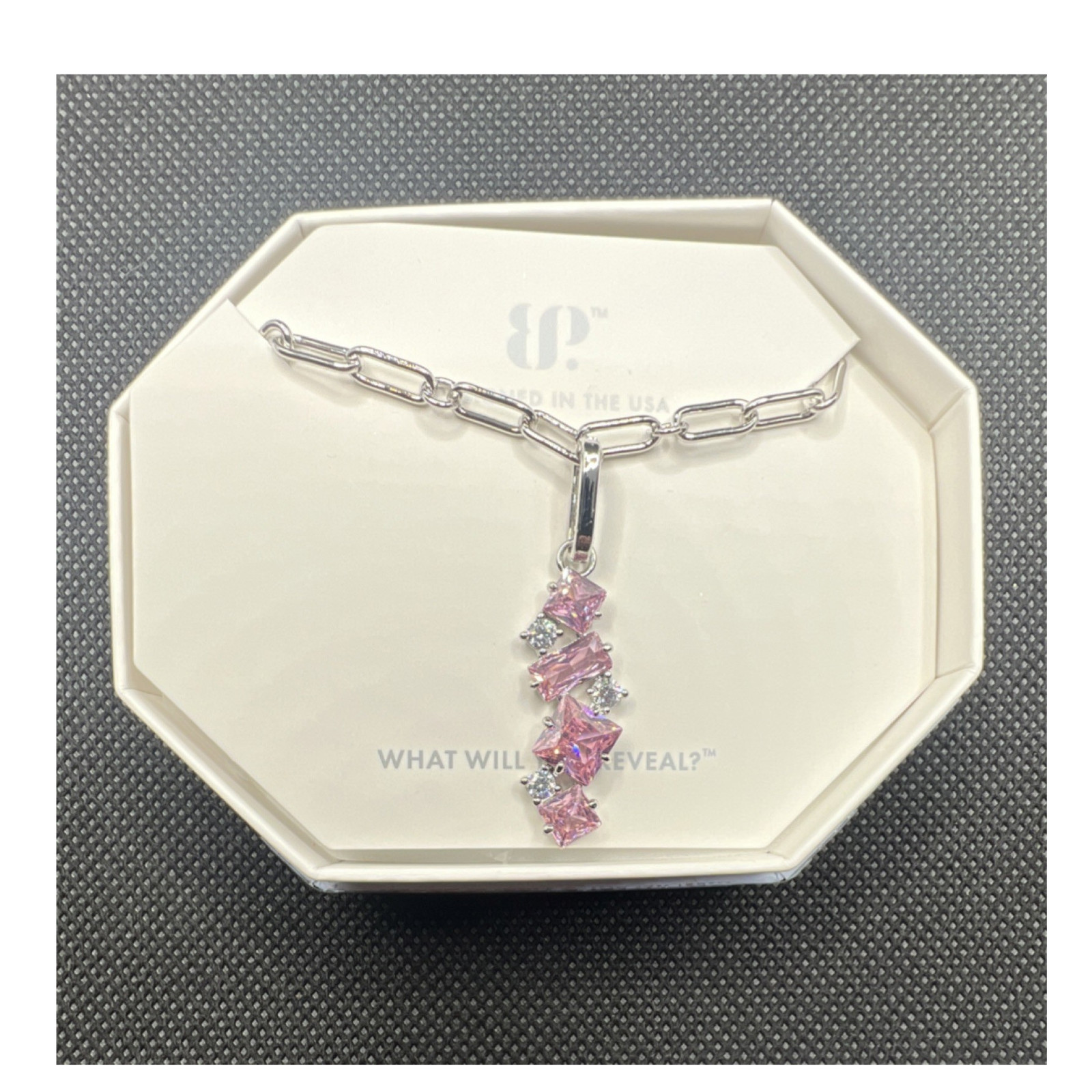 Ring Bomb Party NK84196 Rhodium Plated Rose Quartz CZ Pendant Necklace 18in(931)