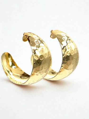 Hammered Hoop Statement Earrings, Chunky 38mm Wide Hoops Secure Push Back Post