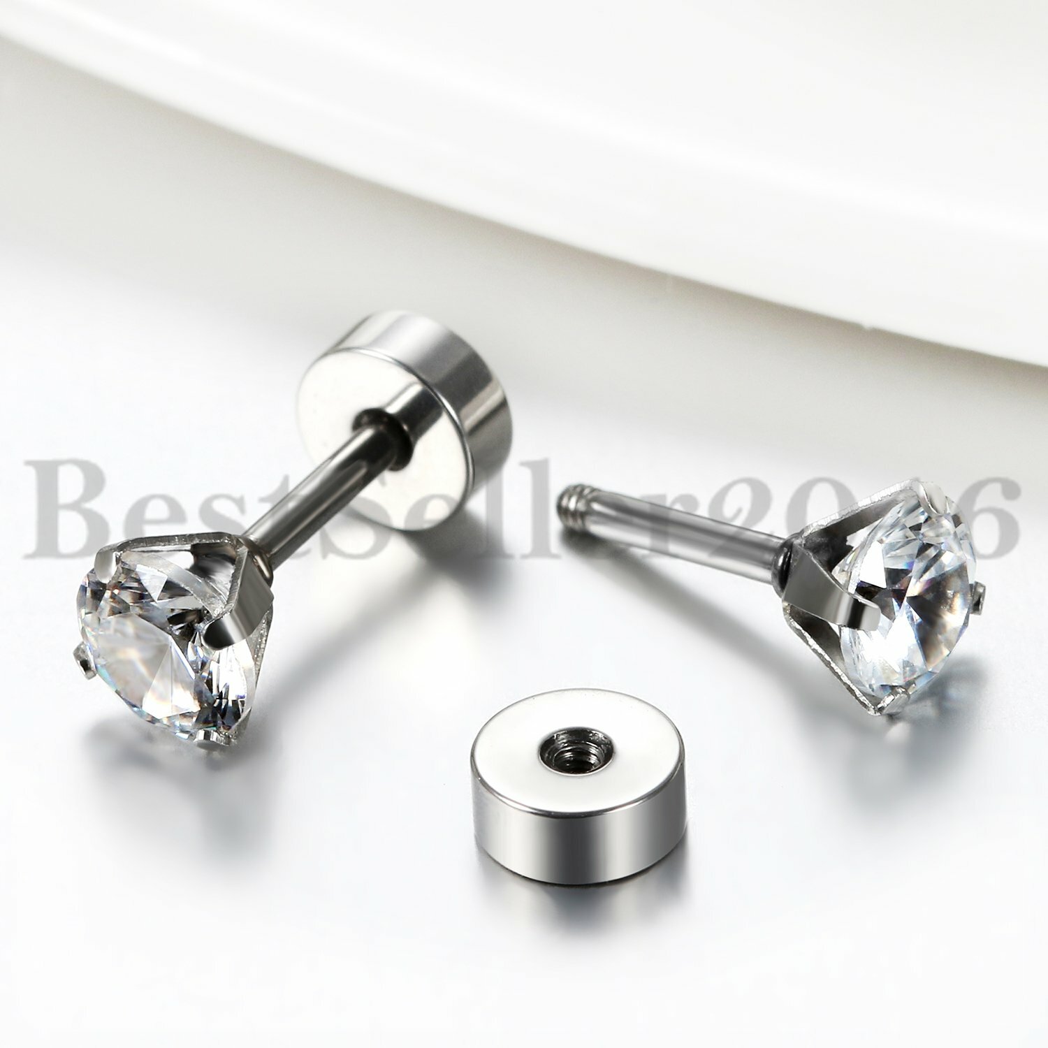 4-6 Pairs Cubic Zircon CZ Ear Stud Earrings Stainless Steel Screw Back Men Women