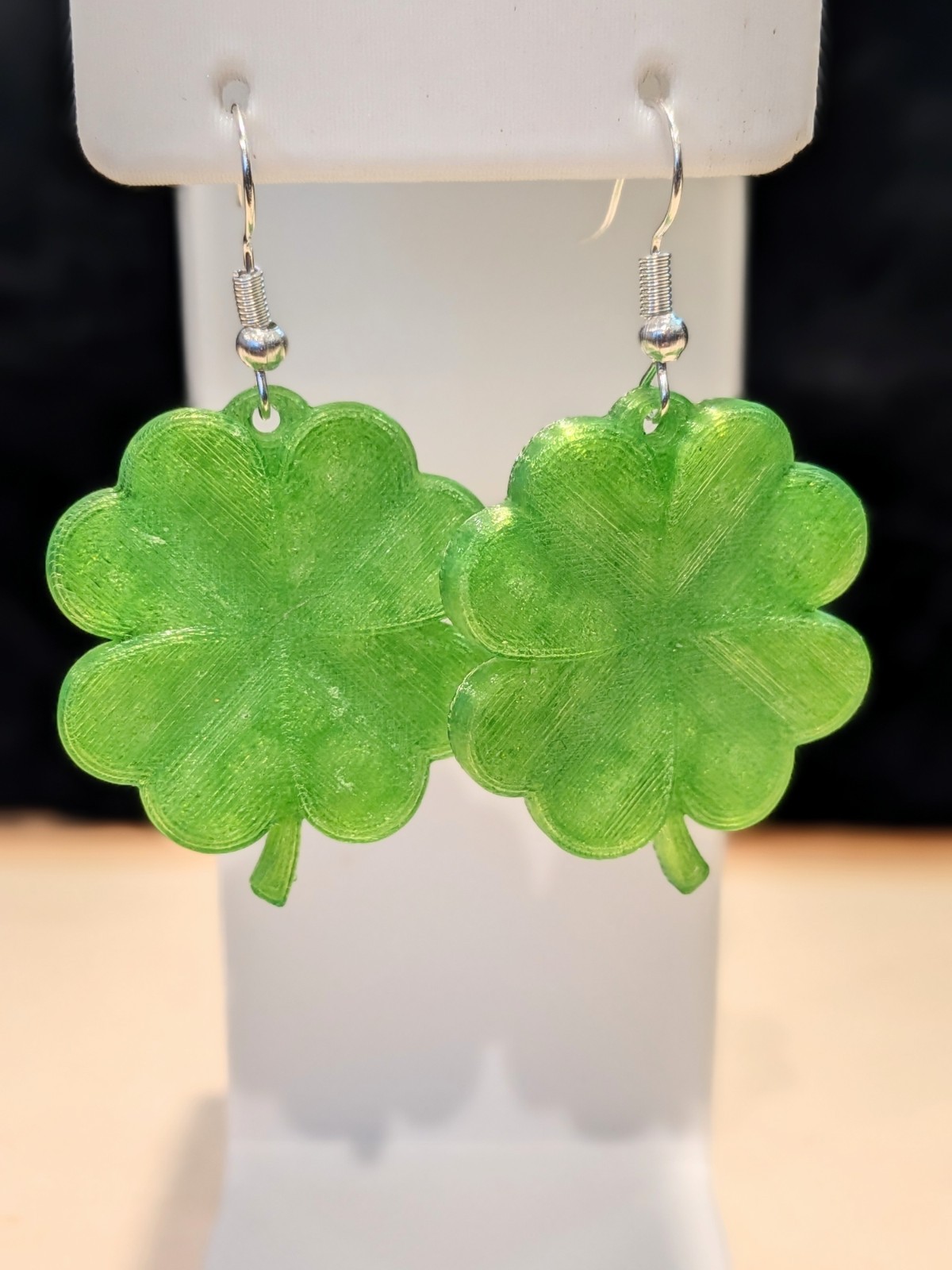 St. Patty Good Luck Four Leaf Clover Earrings With Sterling Silver Plated Hooks