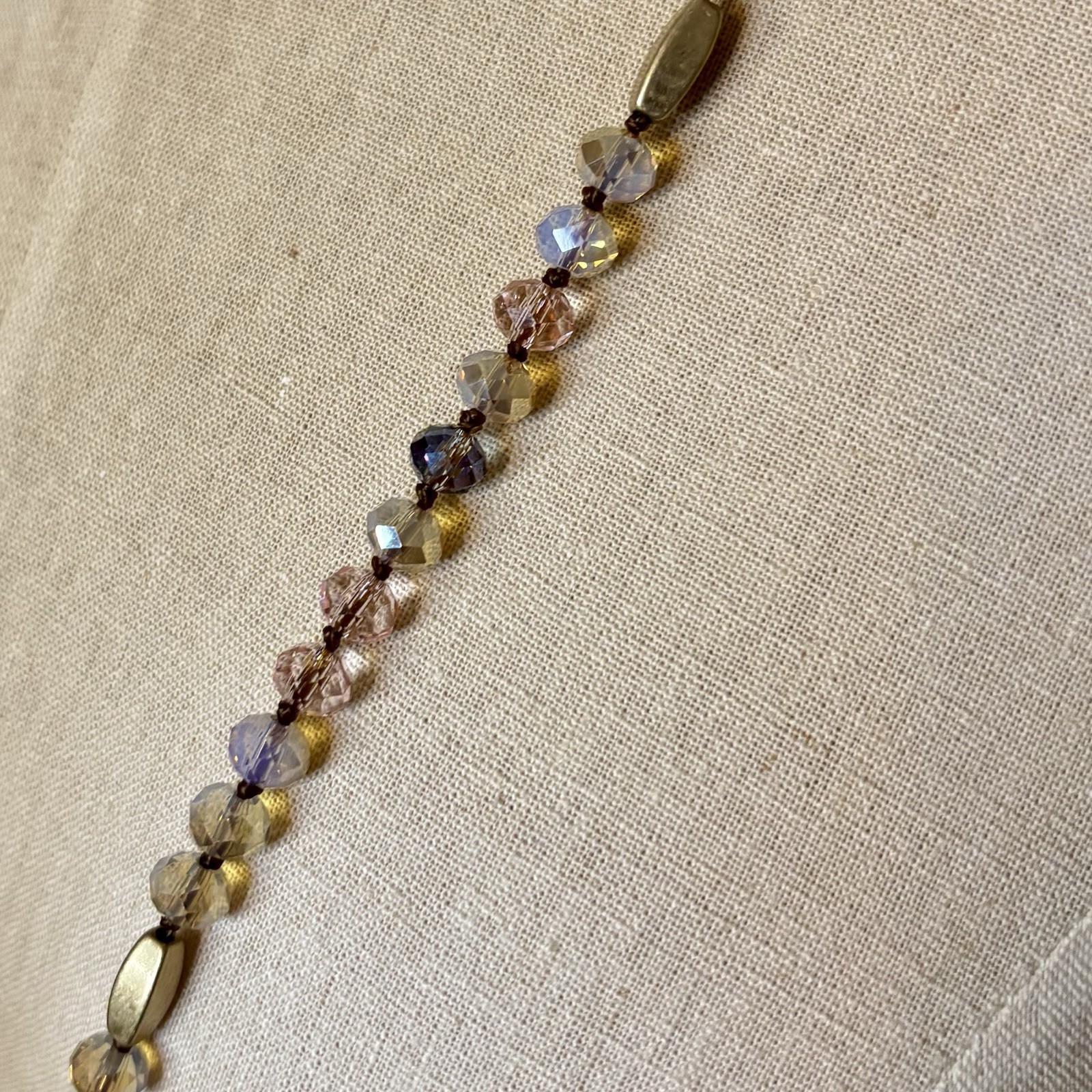 Plunder Design “OLIVER” Hand Knotted Cord 36″ Necklace Beautiful AB Crystals