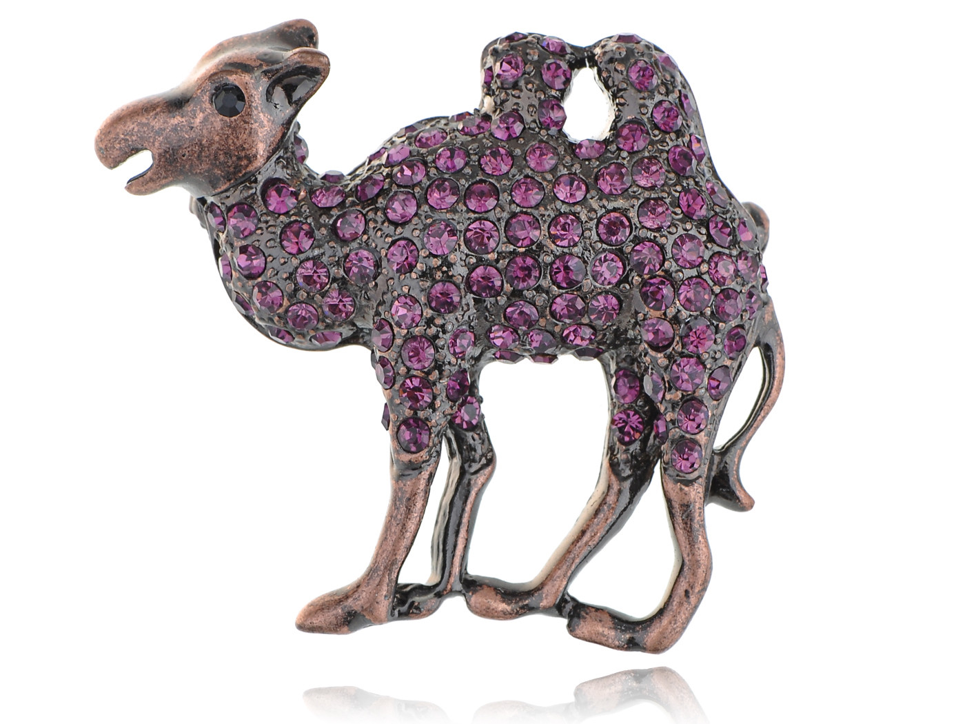 Womens Gunmetal Tone Purple Rhinestones Vintage Desert Camel Hump Brooch Pin