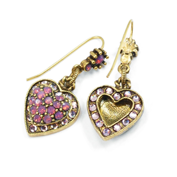Sweet Romance Crystal Heart Lilac Post Earrings *Made in USA* ~Valentine’s Day~