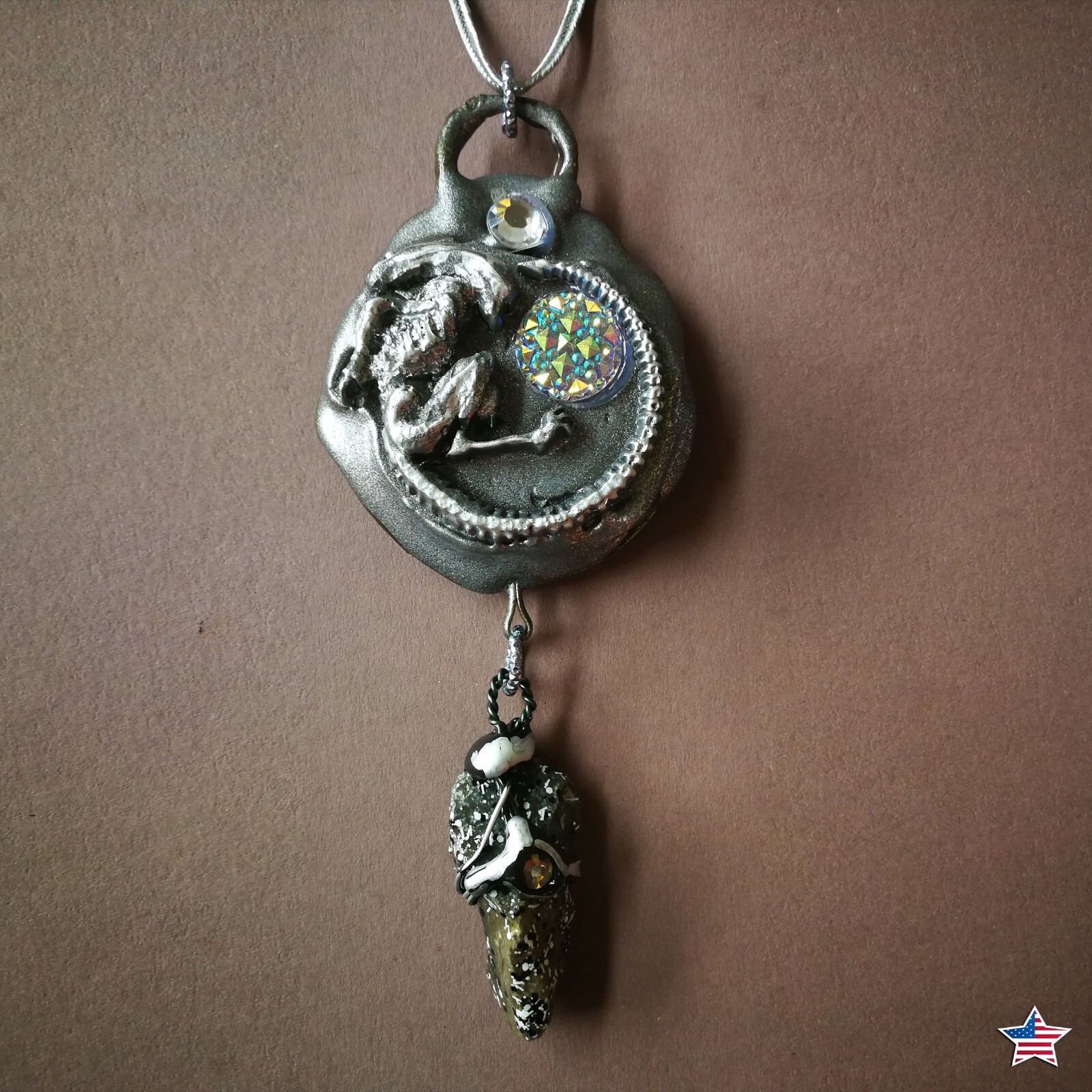 Alien Necklace Talisman Pendant Amulet Xeno Fantasy Moon Jewelry Raw Stone Charm