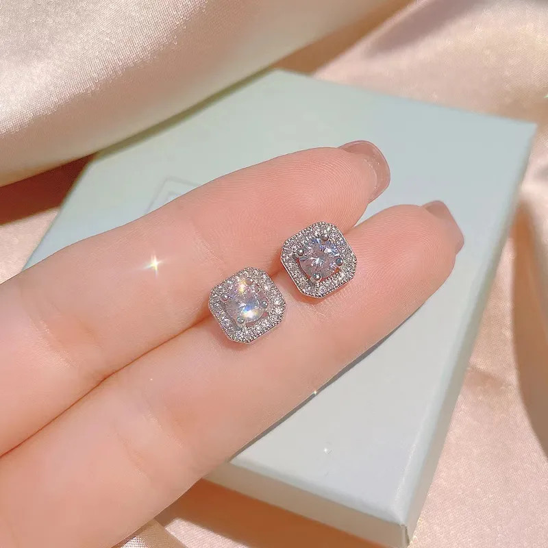 Silver CZ Halo Jewelry Set Necklace Ring Earrings Women Cushion Cut