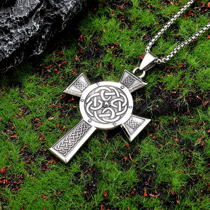 LARGE CELTIC KNOT CROSS IRISH VIKING Pendant 24″ 925 Sterling Silver Necklace