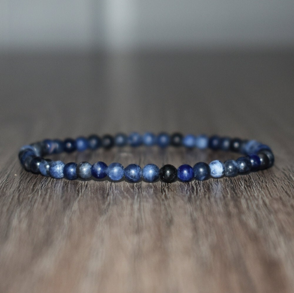 Natural Sodalite Bracelet 4mm Blue Gemstone Stretch Bracelet Handmade Gift