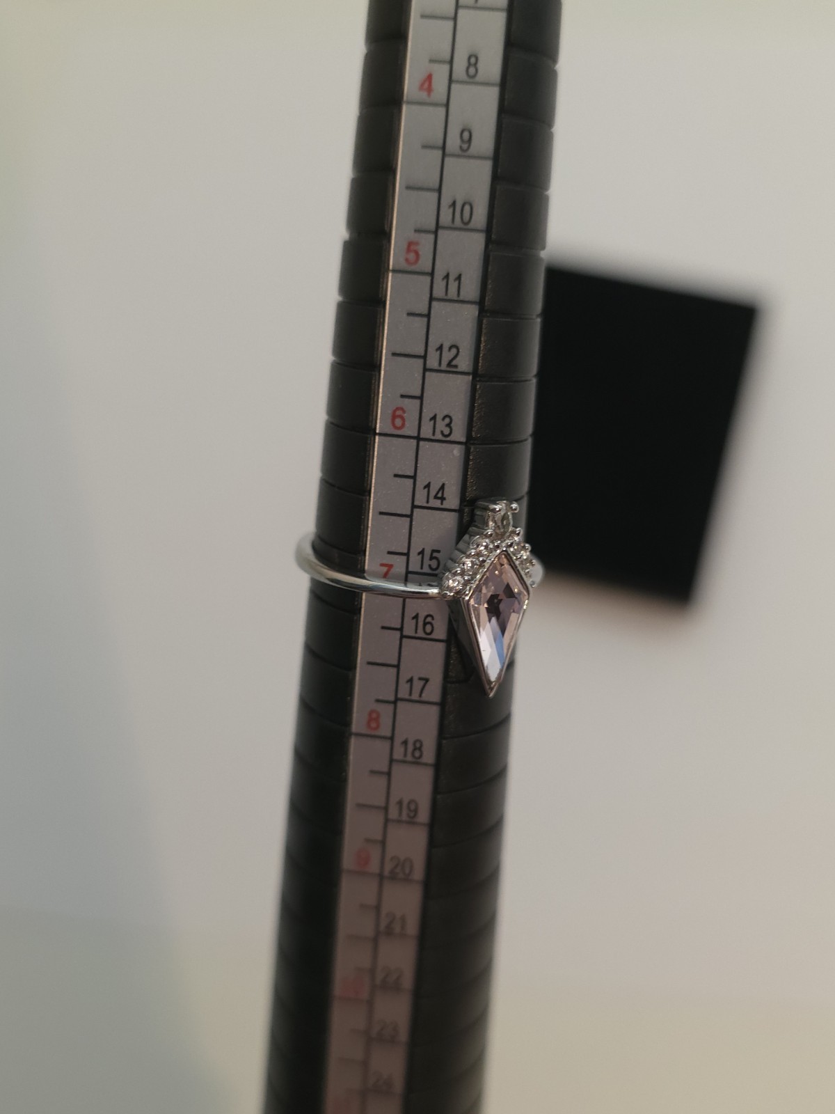 Silver Ring Size 7 with Light Pink Geometric Gemstone, Prong Setting, Metal