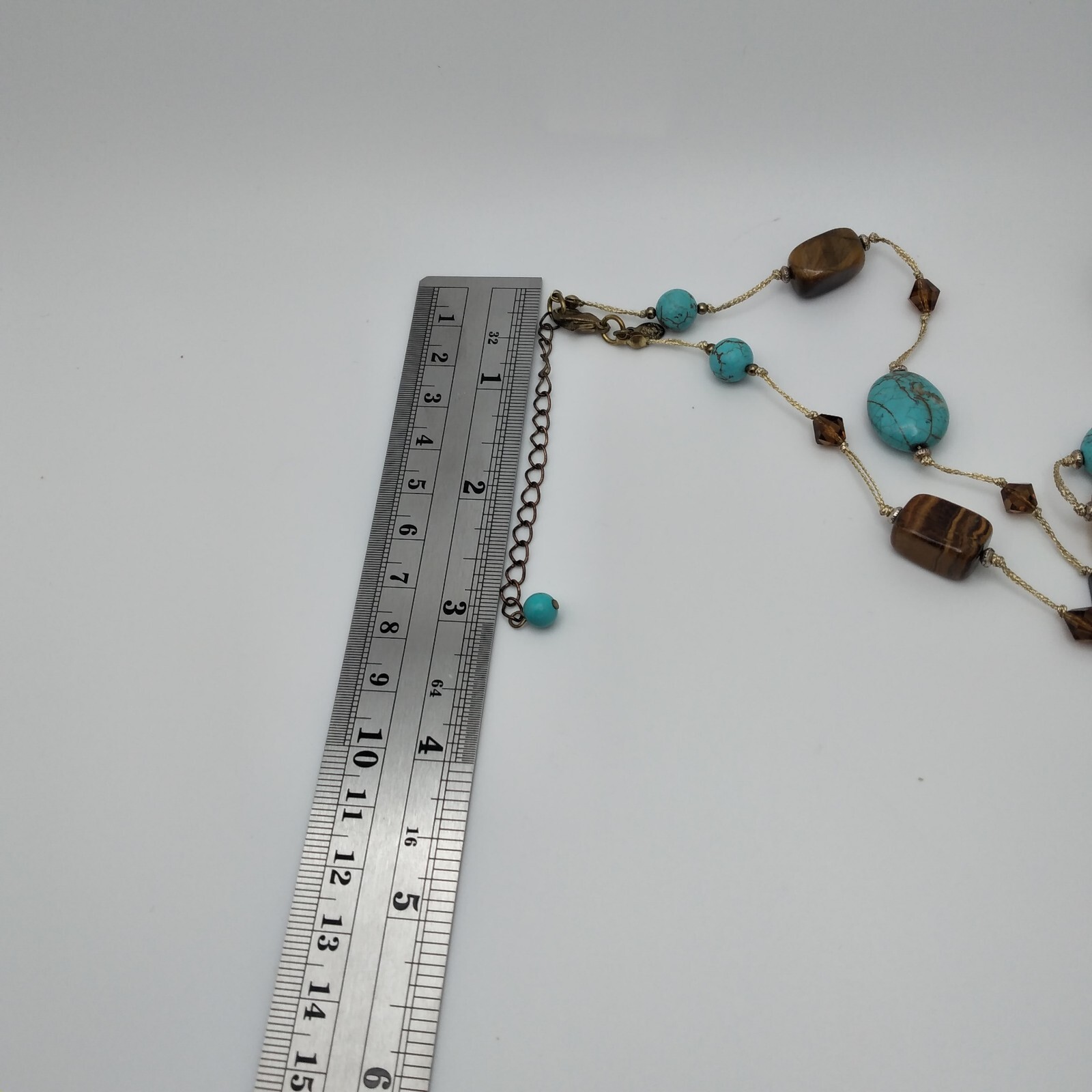 Premier Designs Long Multi Bead Necklace Mixed Shapes Colors Goldtone Chain