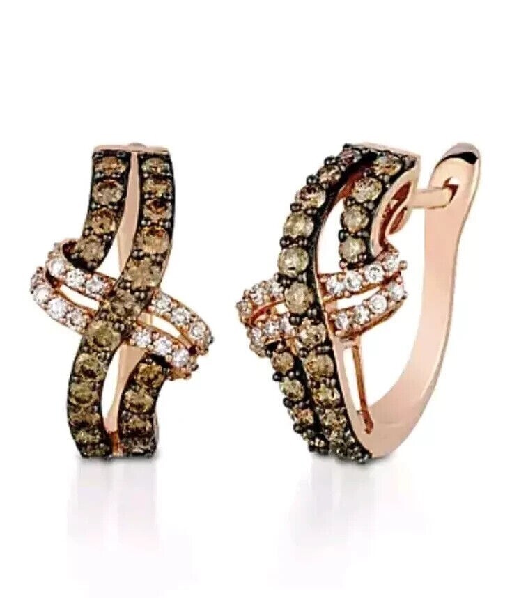 1.50 Ct Round Simulated Brown Diamond Women’s Hoop Earrings 14K Rose Gold Plated