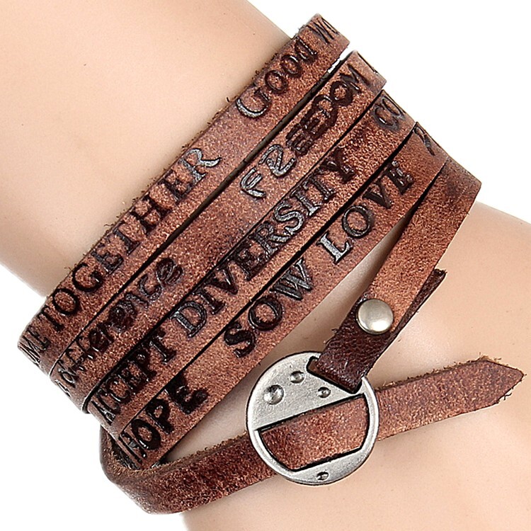 Leather Wrap Bracelets Trendy Stackable Cuff Adjustable Wirstband For Men Women