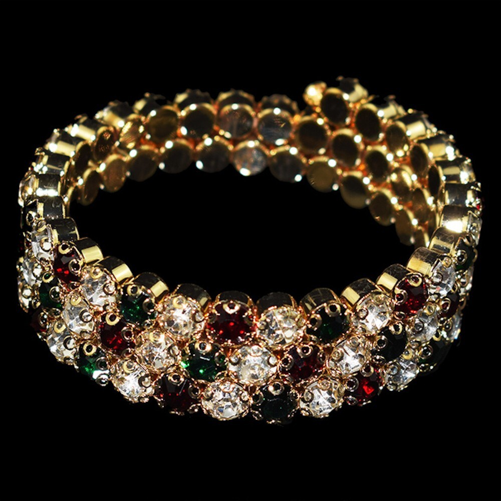 Multi Color 3 layer Crystal Cuff Fashion Jewelry Charm Stretch Bangle Bracelet