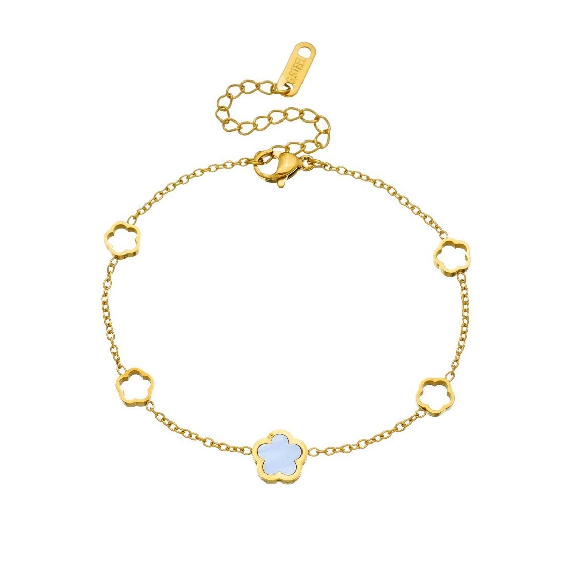 White Shell Inlay Hollow Flower Bracelet 316L Stainless Steel Non Fading Gift