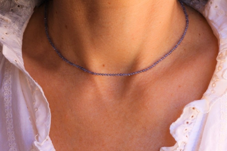 A++ Blue Iolite Faceted Round Gemstone Beads September Birthstone Necklaces 32”