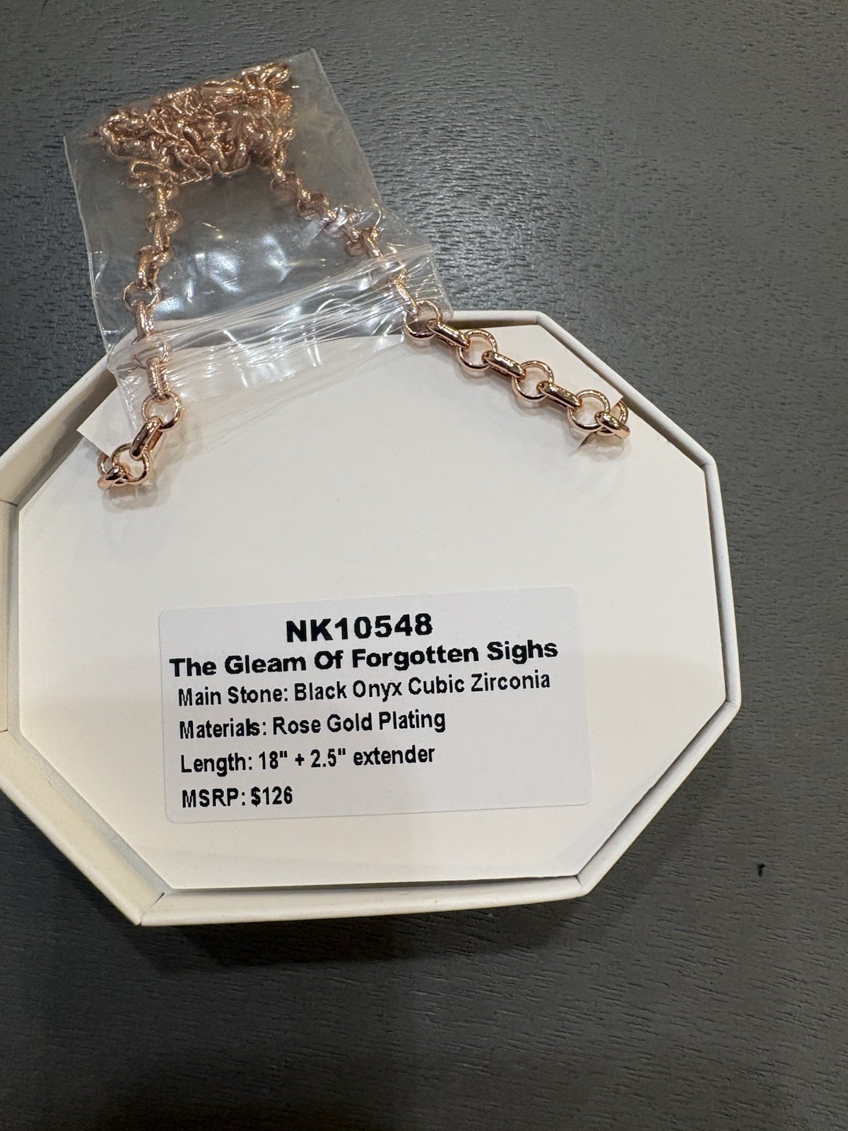 BP Gleam Of Forgotten Sighs NK10548 Rose Gold Plated Onyx CZ Necklace 18″+2.5″