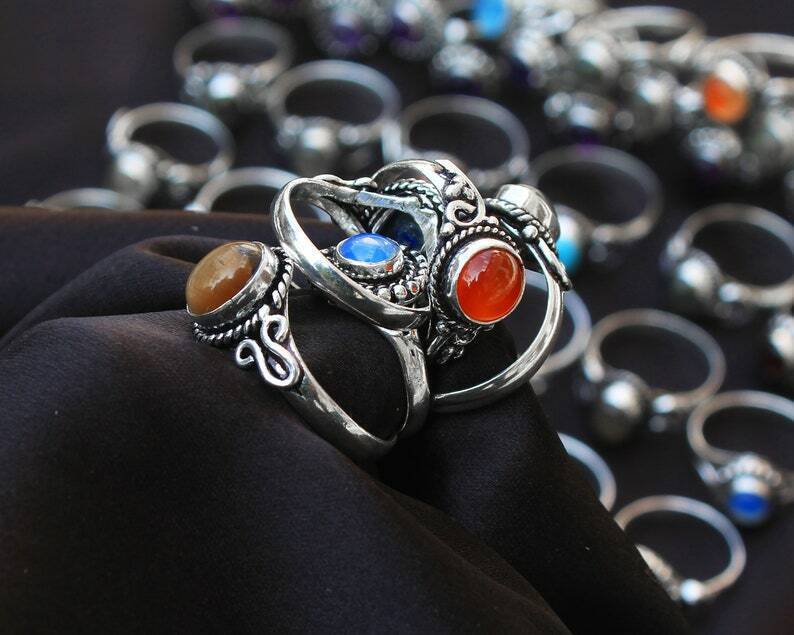 Assorted Mix Gemstone Rings Lot~925 Sterling Silver Plated Minimalist Boho Rings