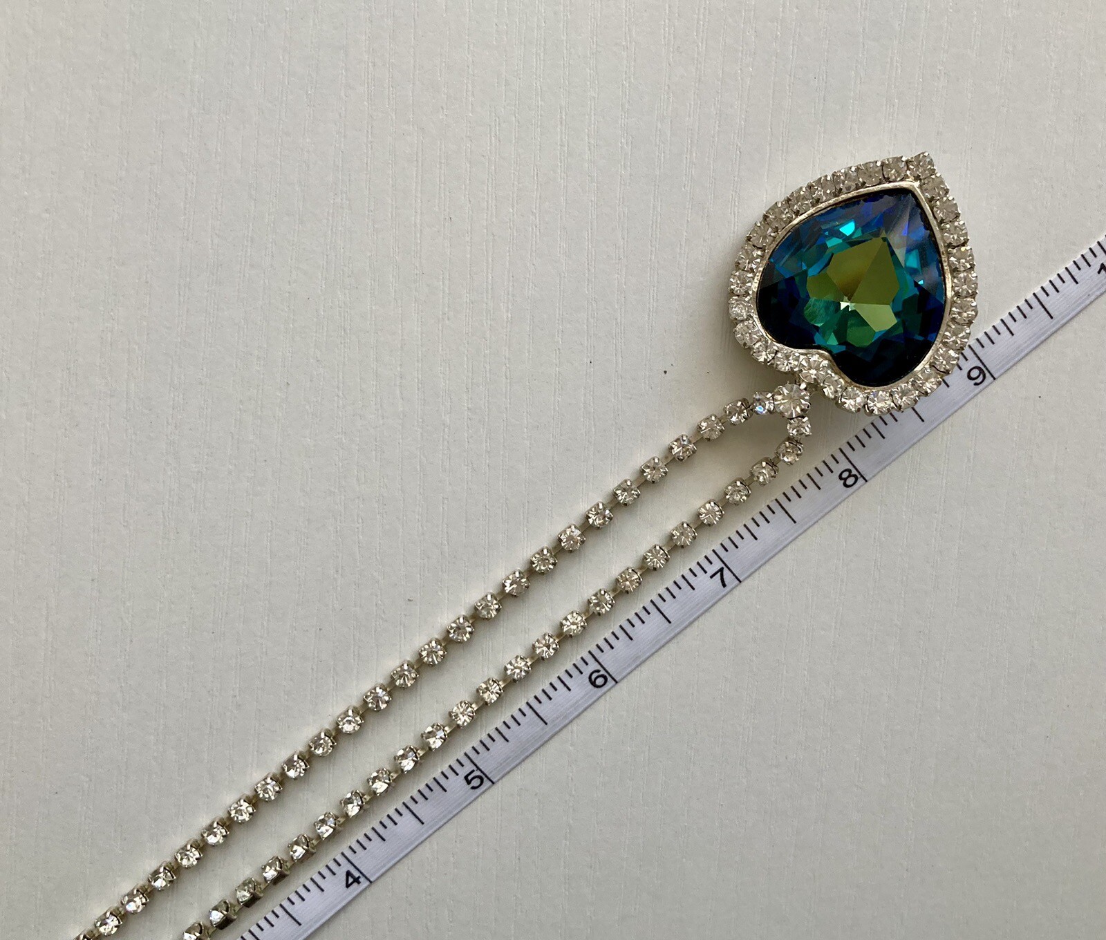 Blue Crystal Large Heart Silver Tone Pendant 16” Ladies Necklace 30g Titanic