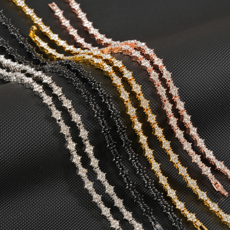5mm Hip Hop For Men Iced CZ Out Tennis Chain Necklace Spiked Gold Plated Choker