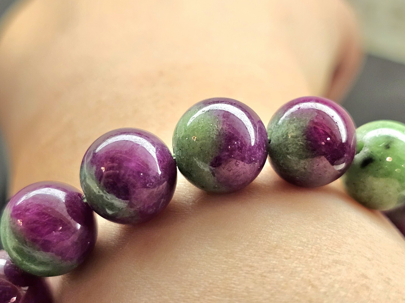 Rare Anyolite Ruby Zoisite Crystal Beads Bracelet 12.2mm