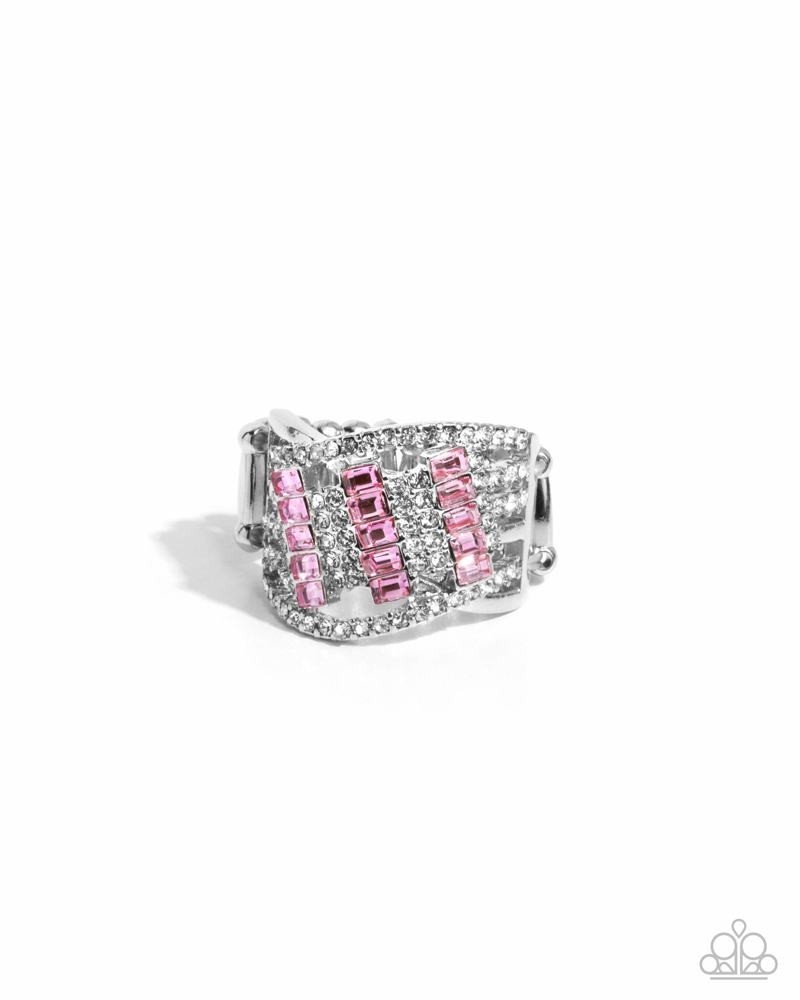 Paparazzi Confident Crisscross – Pink – White Rhinestone – Pink Gems – Silver Ri