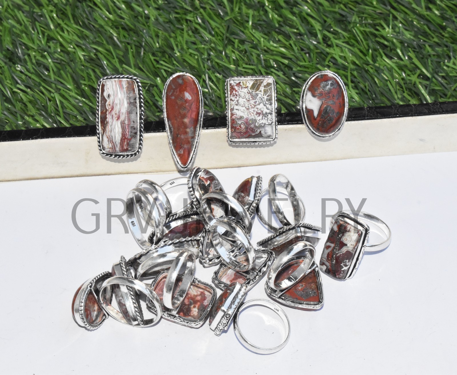 1-500 Pcs Crazy Lace Agate In Wholesale Rings Lot Bulk: Silver Plated Whr-79