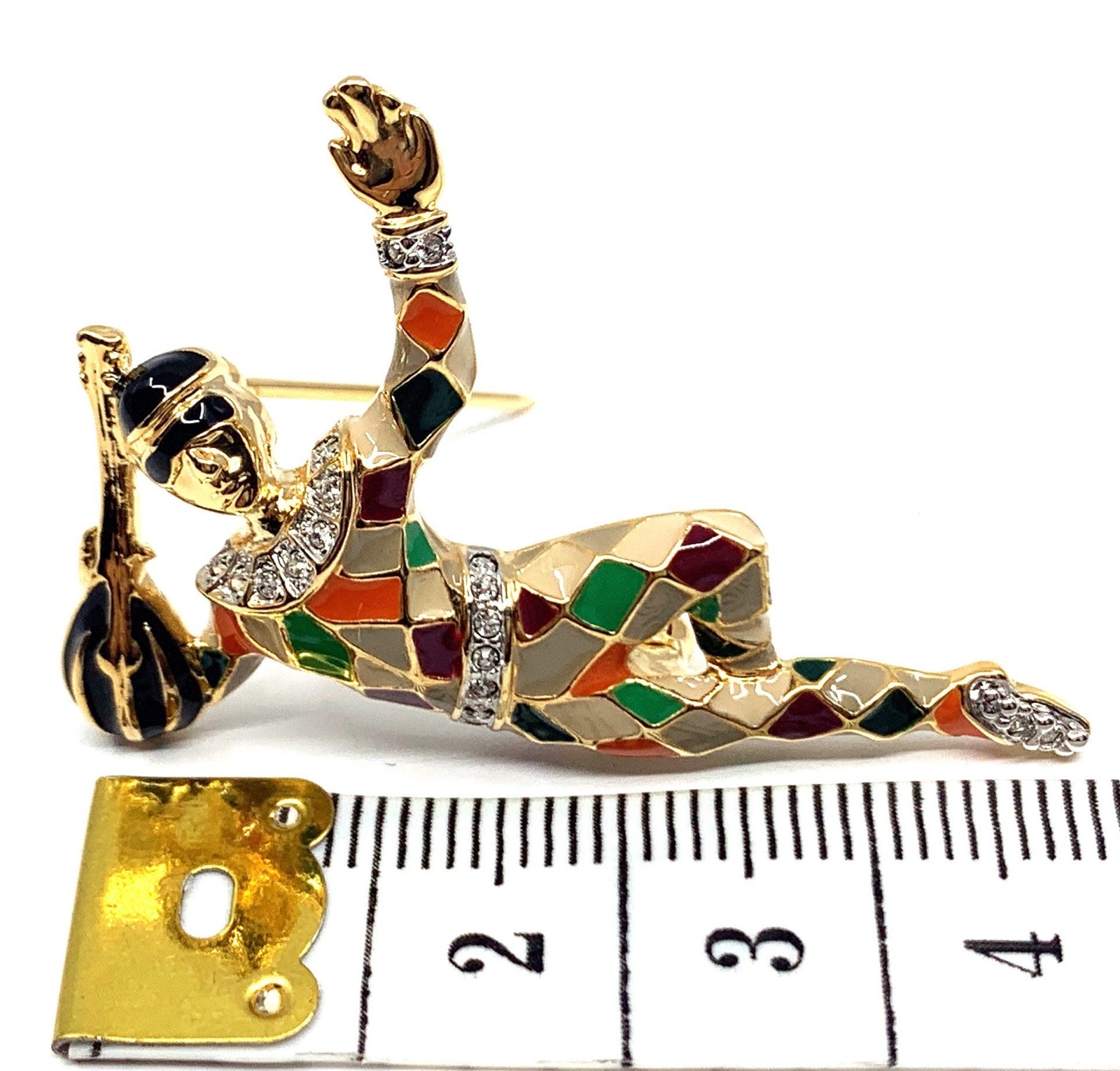 Dancing Harlequin Brooch Gold Plated Metal Alloys With Enamel & Czech Crystals