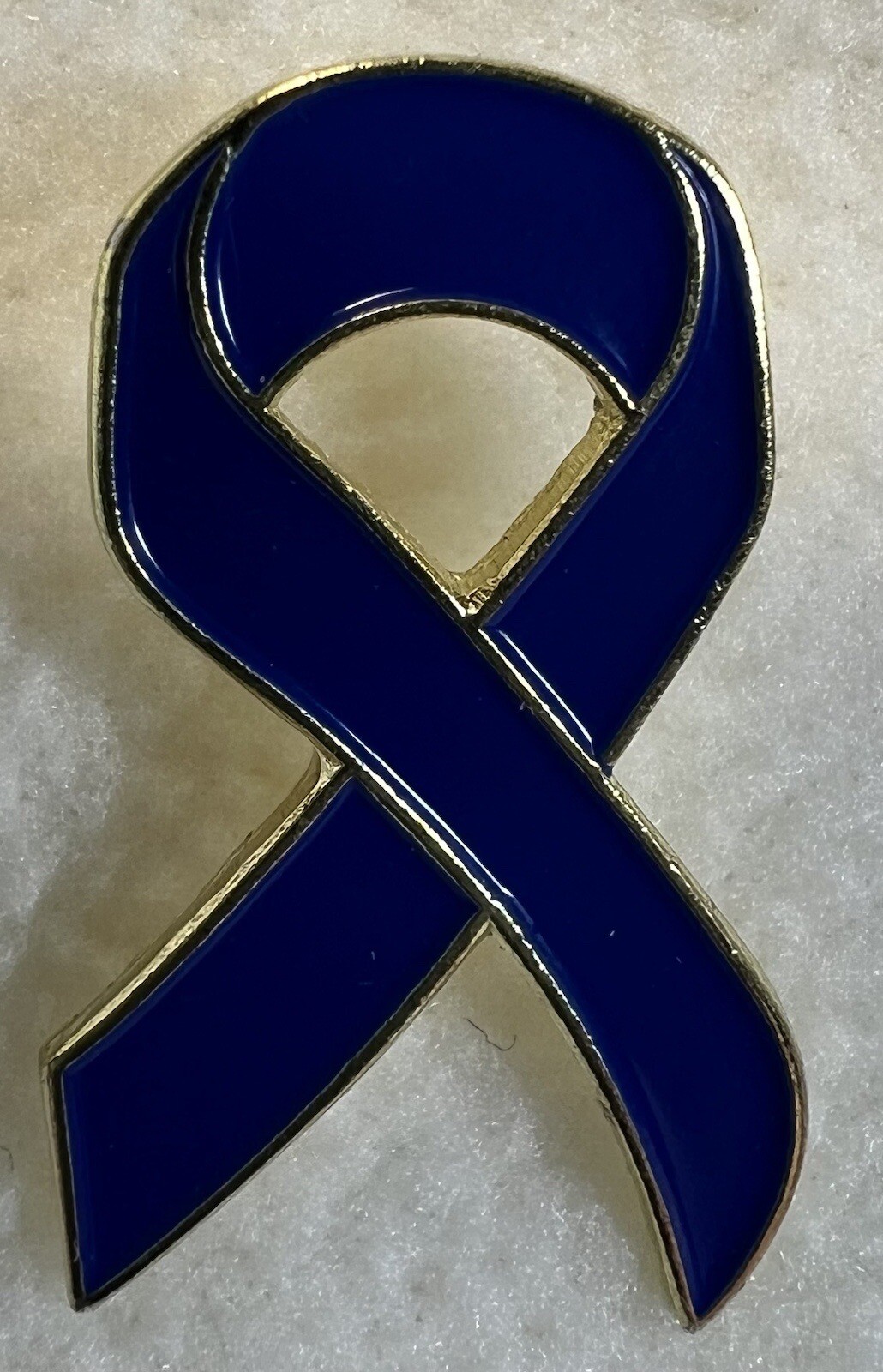 Vintage 1990s 1″ x 3/4″ Navy Blue Awareness Ribbon Enamel Lapel Pin Gold Metal