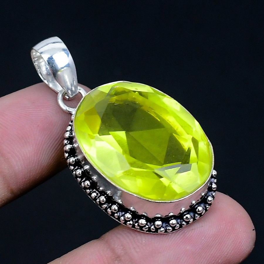Citrine 925 Silver Plated Handmade Pendant of 1.8″
