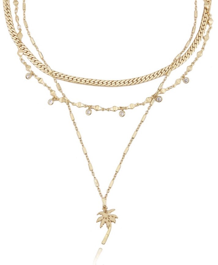 Ettika 18k Gold Plated 3 Layer Palm Necklace With Cubic Zirconia MRSP $55