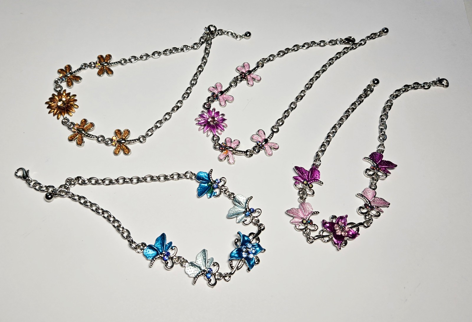 Wholesale Bracelets Lot of 12 Rhinestone Butterfly Flower Lobster Clasp Bracelet