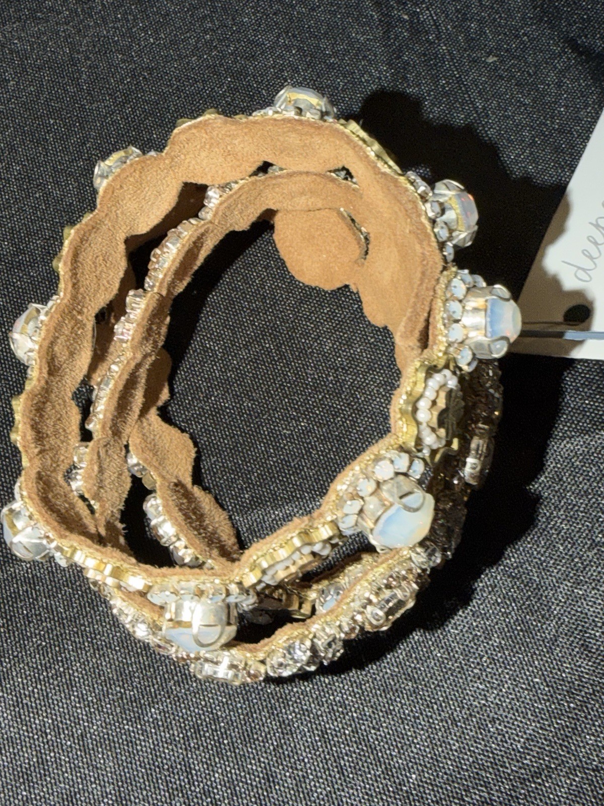 Deepa Gurnani Brass And Leather Bracelet With Stones NWT