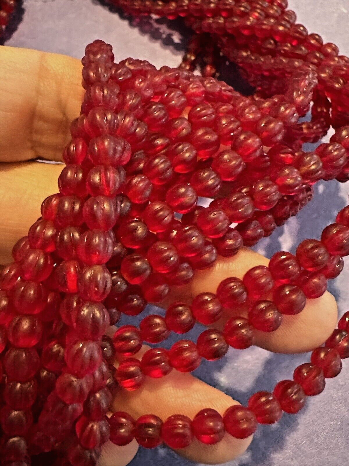 Necklace Red Multi strand Textured Bead Heart Clasp Statement 16″ Stunning Vtg