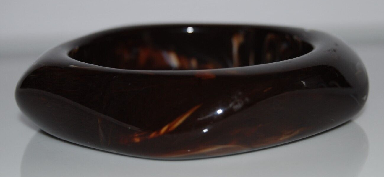 Elegant Couture Brown Swirl Large Bold Square Acrylic Statement Bangle Bracelet