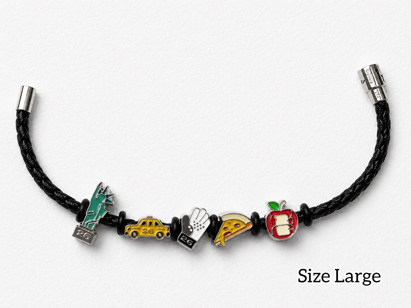 Official FIFA 2026 NYC Black Braided Faux Leather Charm Bracelet Enamel Beads