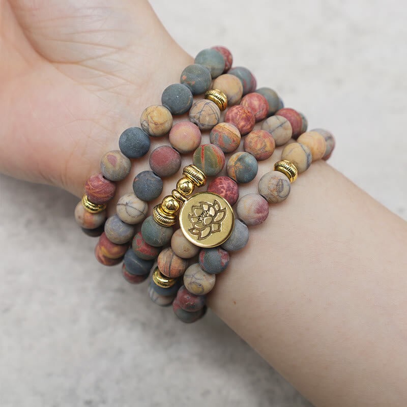 108 Mala Beads Necklace Natural Picasso Jasper Stone Wrap Bracelet Handmade