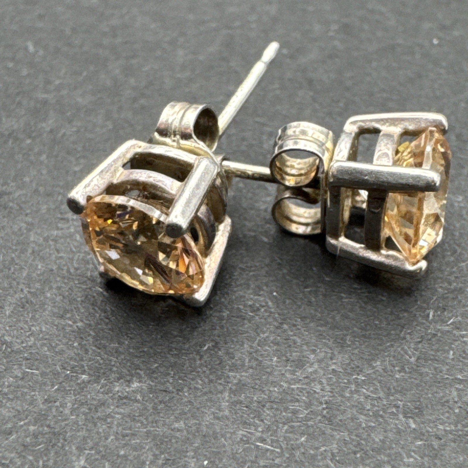 Sterling Silver 925 CZ Champagne China Earrings Stud