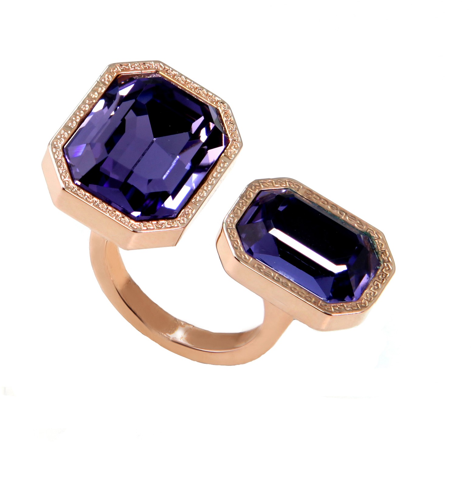 Rebecca Womens Ring BEXARV03-11 Bronze Gold Rose Swarovski Purple Size 11