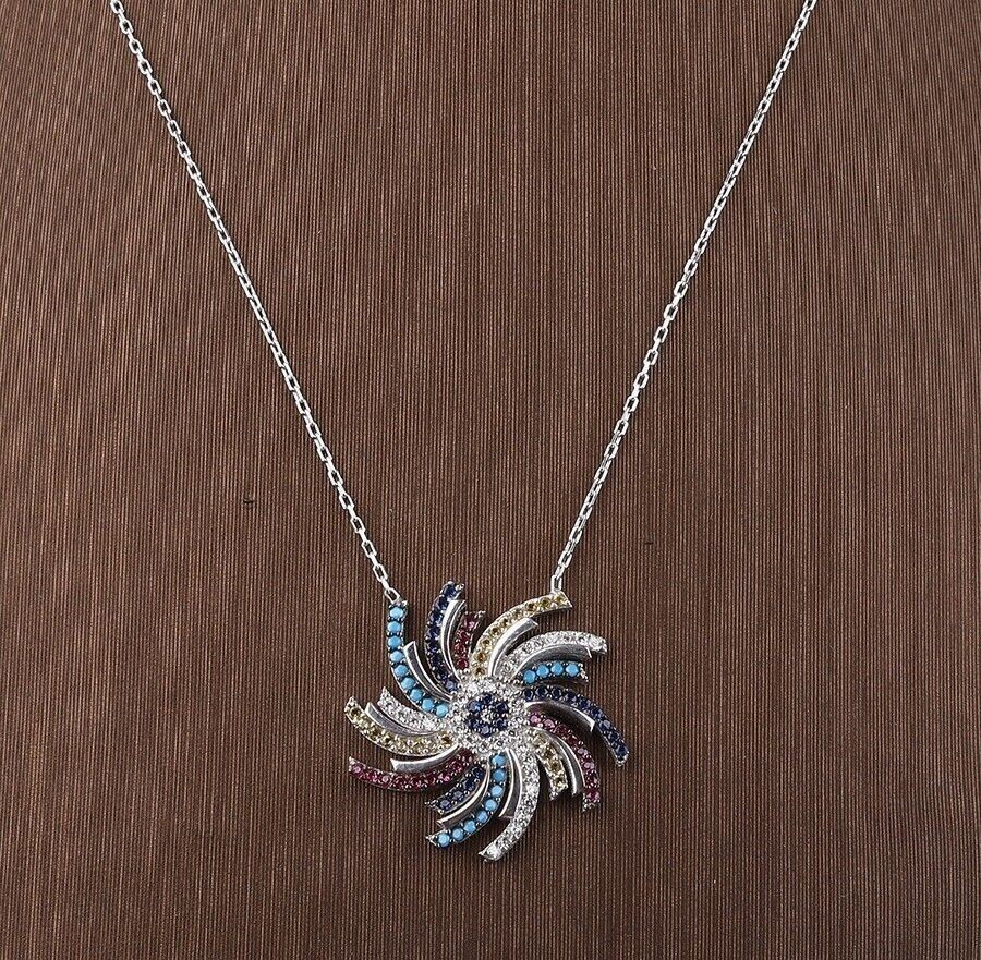 2.00 Ct Round Cut Simulated Multigemstone Unique Pendant 14K White Gold Plated