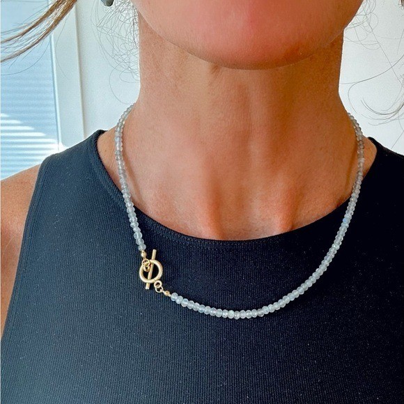 Labradorite Beaded Necklace Gold Toggle Clasp Waterproof Gold Gemstone Jewelry