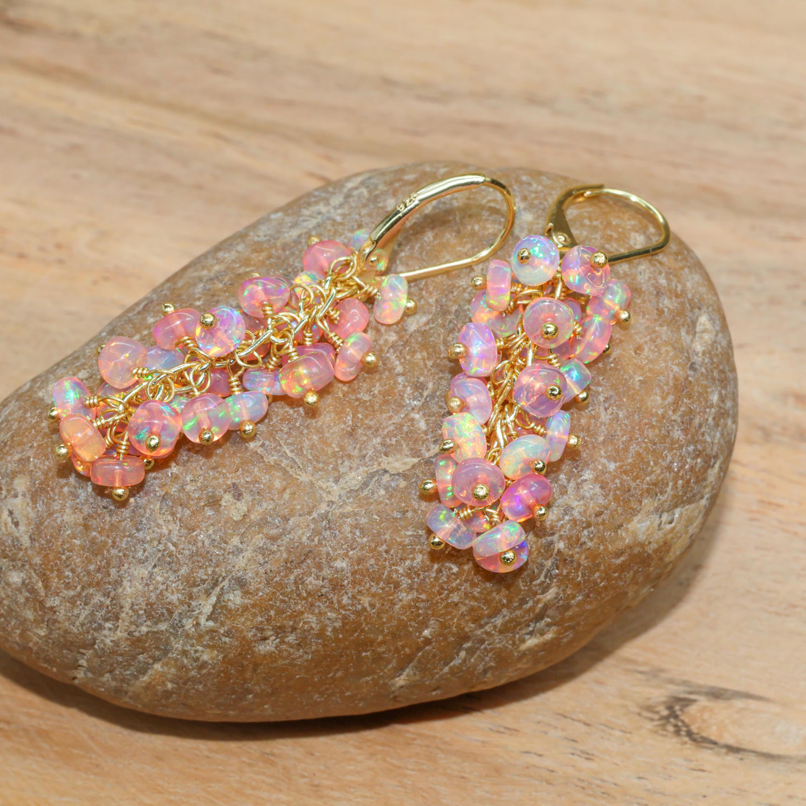 Natural Red Opal Cluster Earring, Fire Opal Dangle Earrings for Women, Natural