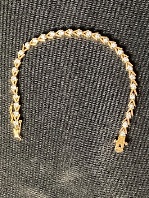 Gold Vermeil Tennis Bracelet Chevron Link Cubic Zirconia Push Lock Clasp 8 Inch