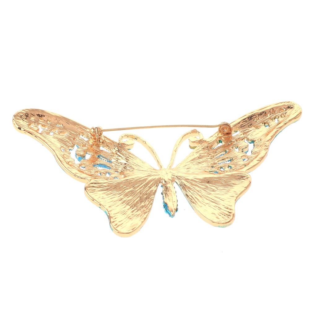 Gold Tone Large Metal Butterfly Brooch With Rhinestone P1218-BLU