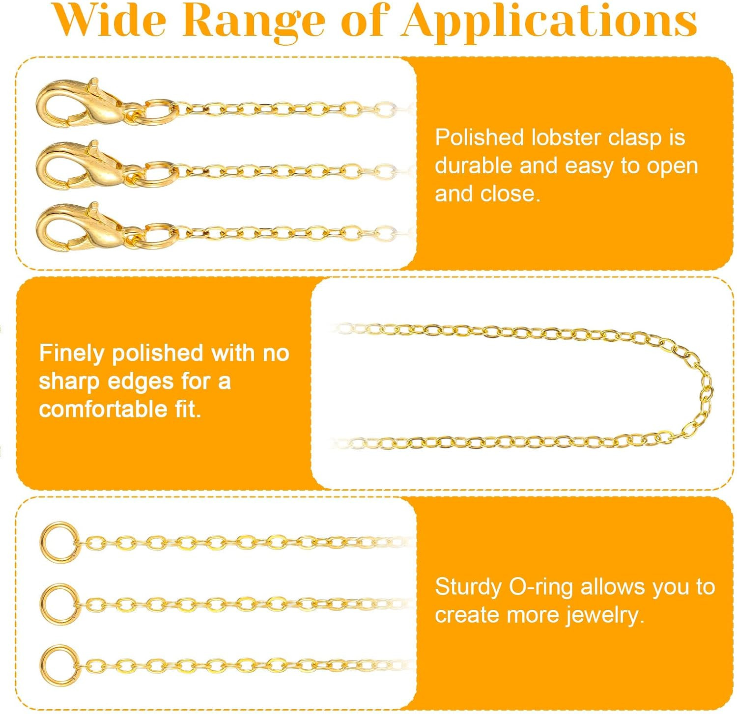 9.8Ft Necklace Chain for Jewelry Making, Gold Plated Stainless Steel Link Cable