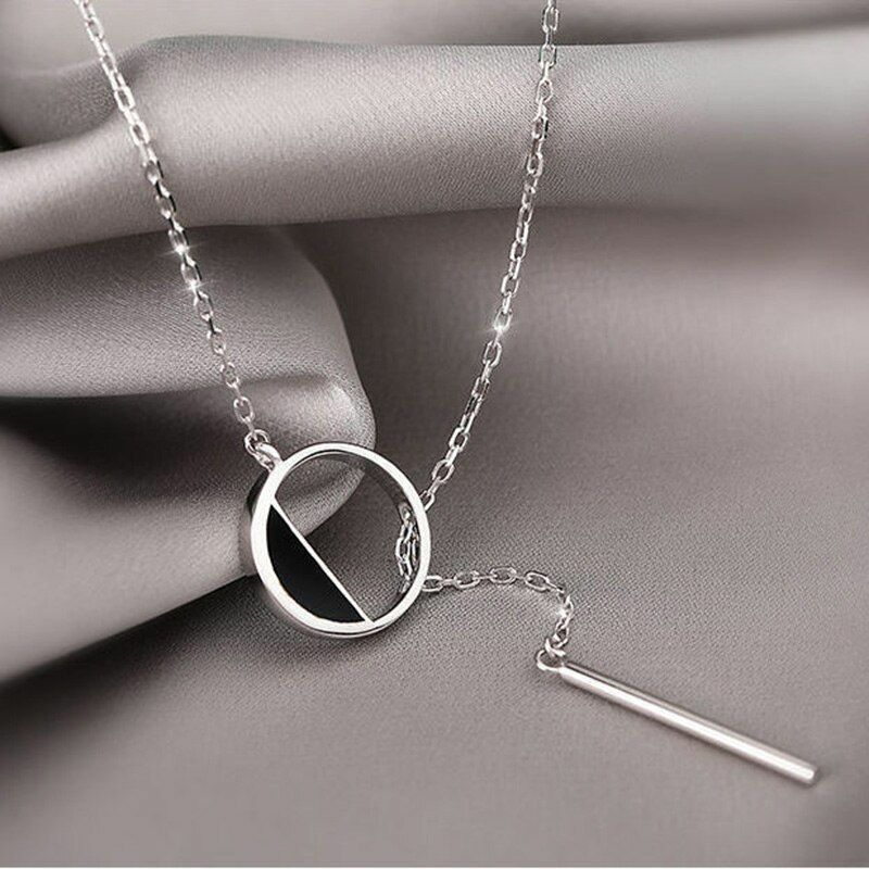 Silver Necklace 925 Sterling Shiny And Exquisite Round Rectangle Choker Jewelry