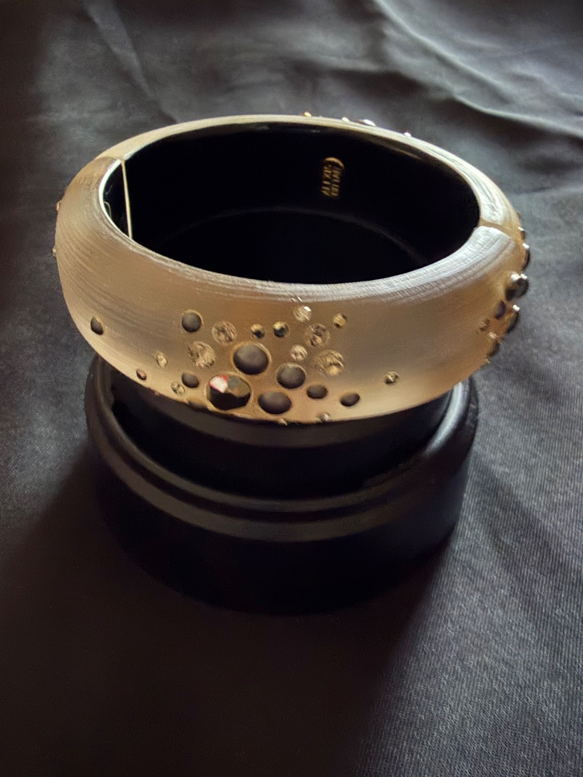 Alexis Bittar Crystal Studded Frosted Metal Lucite Hinged Bracelet Circa 2010