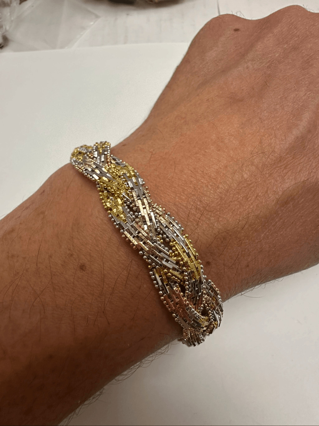 Vintage Italy 925 Sterling Silver Tri-Color Braided Beaded Bracelet 7.5″ 36g