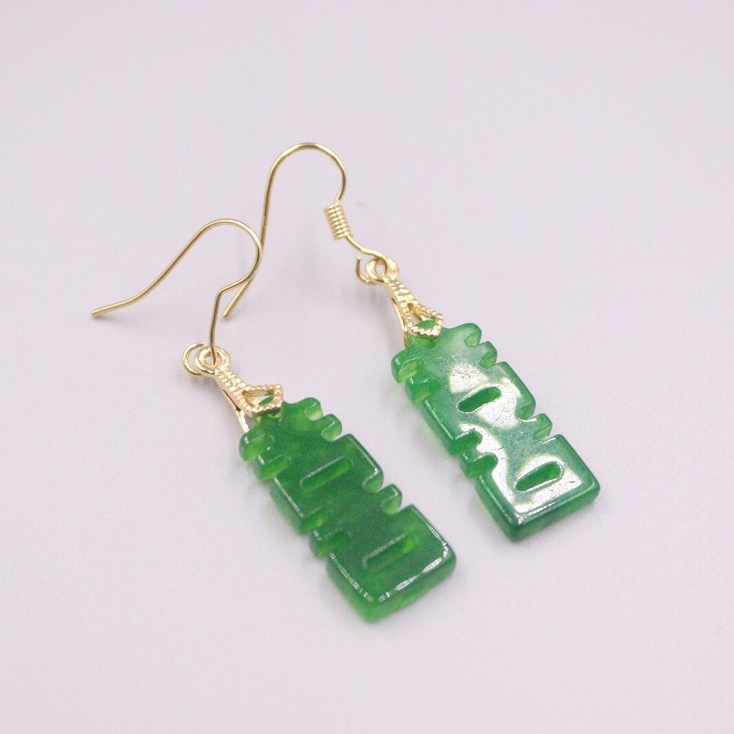 18K GP Alloy Heating Jade Earrings Drop For Women Elegant 囍 Earrings Dangle